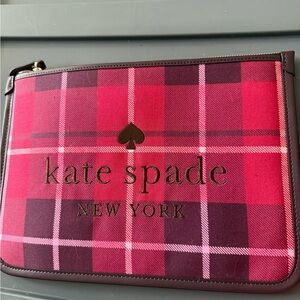 Kate Spade Red and Pink Plaid Zip Pouch